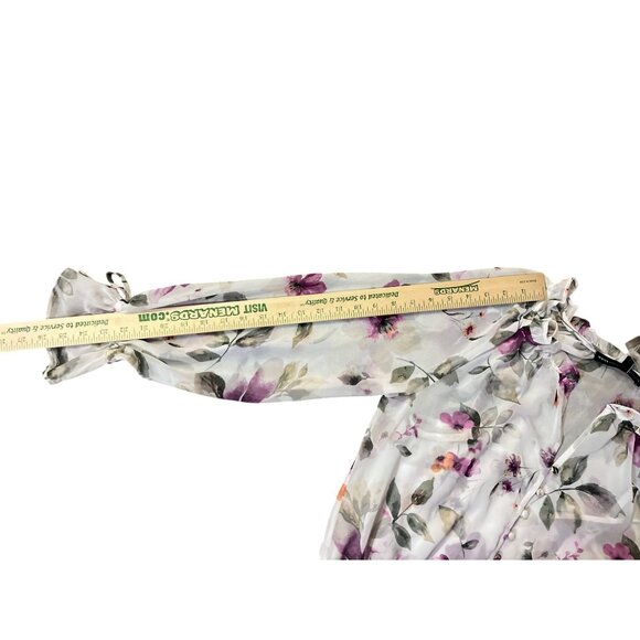 White House Black Market Womens 6 Floral Blouse Ecru Violet Ruffle + Tank NWT - Picture 11 of 16